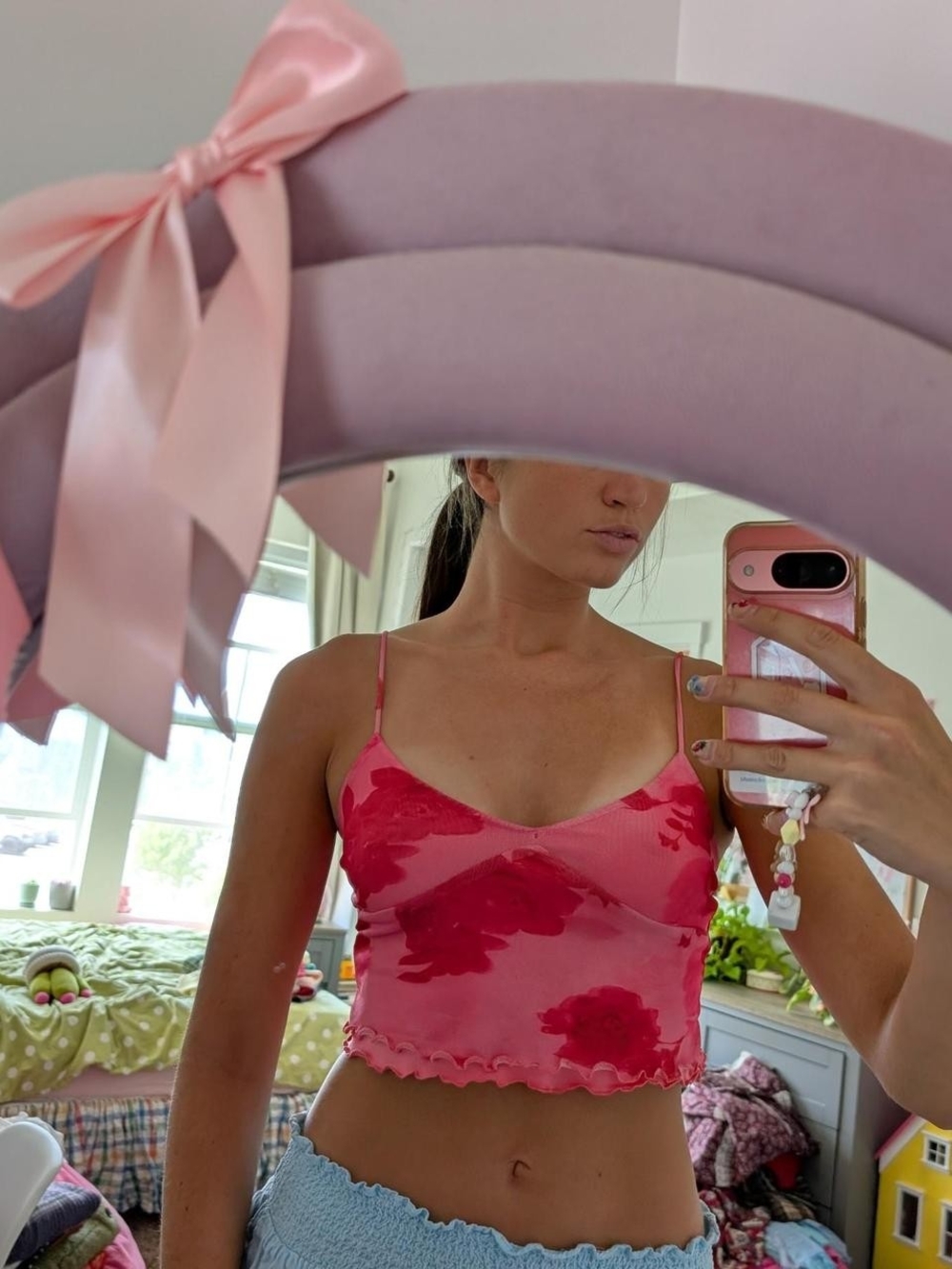 Pink Floral Crop Cami Top Size Small